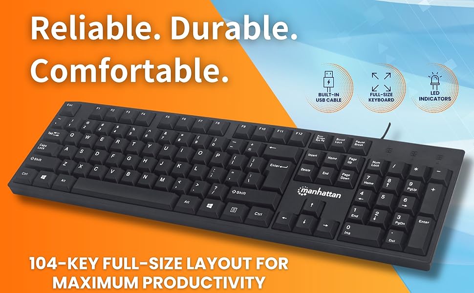 104 key full size layout for maximum productivity