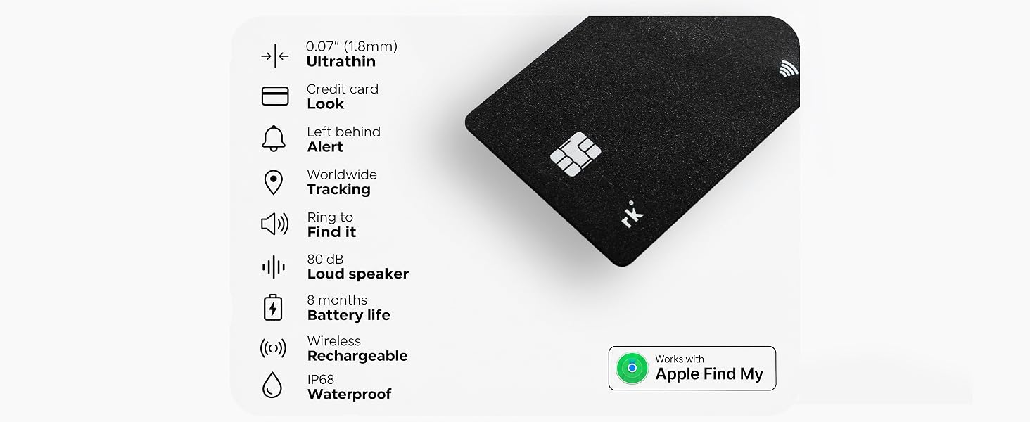 Smart tracker card for wallets with rechargeable battery, helping find misplaced personal