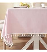 Laolitou Pink Tablecloth Cotton Linen Waterproof Valentines Tablecloths Burlap Rustic Table Cloth...