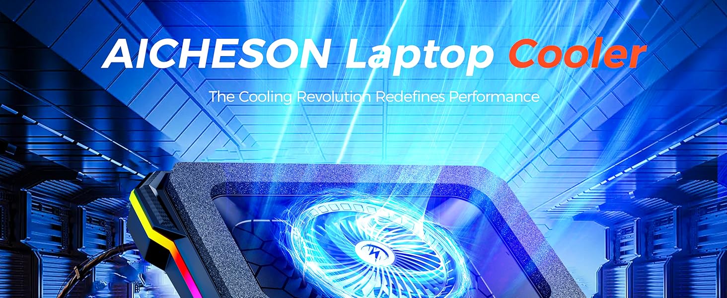 aicheson gaming laptop cooling pad blue black 1 turbo acfan stand