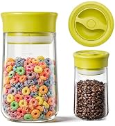 NUZEAK Airtight Glass Jar with Rotary Lid, 27oz Borosilicate Food Storage Jar with Measurement Ma...
