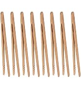 Bamboo Toast Tongs, 7 Inches Mini Wood Cooking Tong with Anti-slip Design Great for Serving Food/...