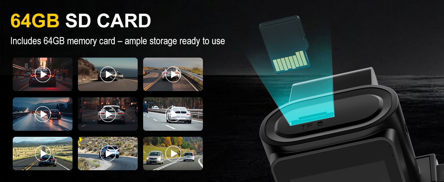 dash cam with SD card, dash cam with 64GB SD card, always recording dash cam