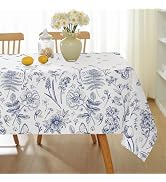 MATIRUG Blue and White Floral Tablecloth for Rectangle 52"x70",Spring Summer Wrinkle Free Spillpr...