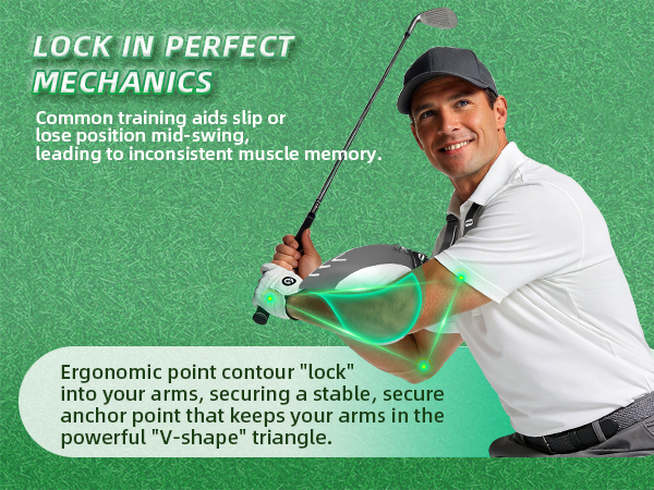 Ergonomic pointed contoured wings locking into the cradle between golfer&amp;#39;s arms
