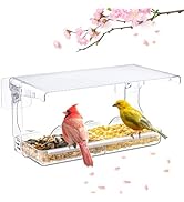SUNALLY Window Bird Feeder for Outdoors, Clear Birds Feeders Window Mounted with Self-Adhesive Ho...