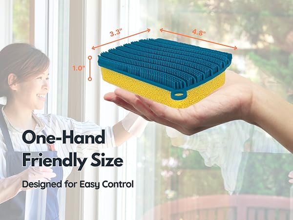 Compact silicone scrubber sized for one hand easy grip and control