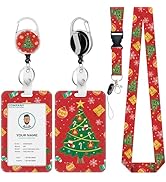 Christmas ID Badge Holder with Lanyard, Christmas Tree Lanyards for ID Badges, Badge Reels Retrac...