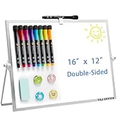 TSJ OFFICE Dry Erase White-Board - 16 X 12 Inches Double Sided Small Magnetic Whiteboard with Hoo...