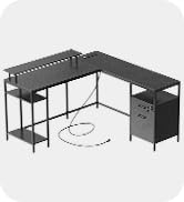 SUPERJARE Reversible Computer Desk with Power Outlets &amp;amp; File Cabinet