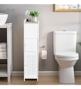 ShellKingdom Toilet Paper Holder Stand, Slim Bathroom Storage Cabinet with Doors and Shelves, Sto...
