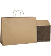 SHOPDAY Brown Paper Bags with Handles 16x6x12, 100 Pack Large Kraft Paper Bags Bulk, Tote Bags Sh...