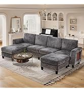 MALOL 118" Sectional U-Shaped Cloud Couch, Modular Modern 4-Seat Sofa, with USB Type C Ports, Fol...