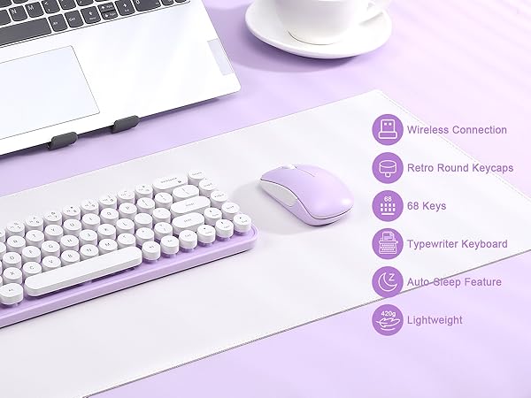 i68 Wireless Typewriter Keyboard and Mouse Combo