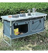 JOUYEK Camping Table, Folding Camping Table with Storage, Portable Kitchen Table, Lightweight, 3 ...