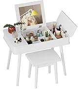 IRONCK Vanity Desk with Mirror and Stool, Flip Top Makeup Vanity Table Set for Girls, Writing Des...
