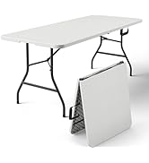 MAKE CHANGES Folding Table 6FT Heavy Duty Plastic Table with Handle, Foldable&amp;Portable, Fold-in-H...