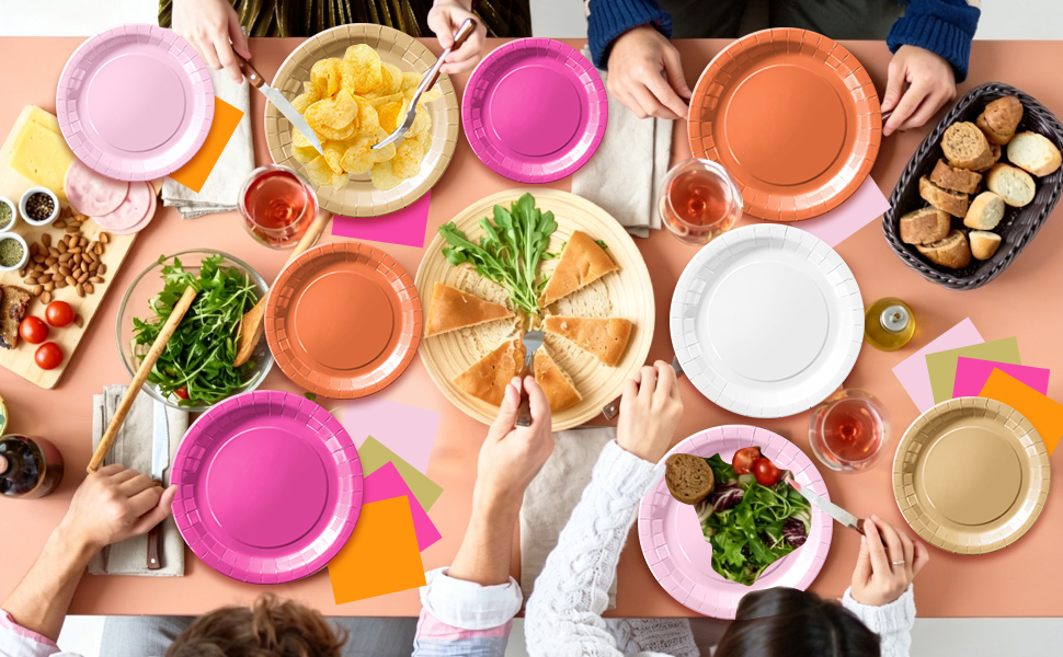 pink and orange plates