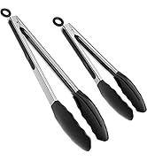 ChefAide 9/12 inches Cooking Tongs,18/8 Stainless Steel with 600ºF High Heat-Resistant,Set of 2 P...