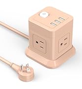 Cube Power Strip, FDTEK 4 Widely Spaced Outlet with 3 USB Flat Plug Power Strips with 5Ft Long Ex...