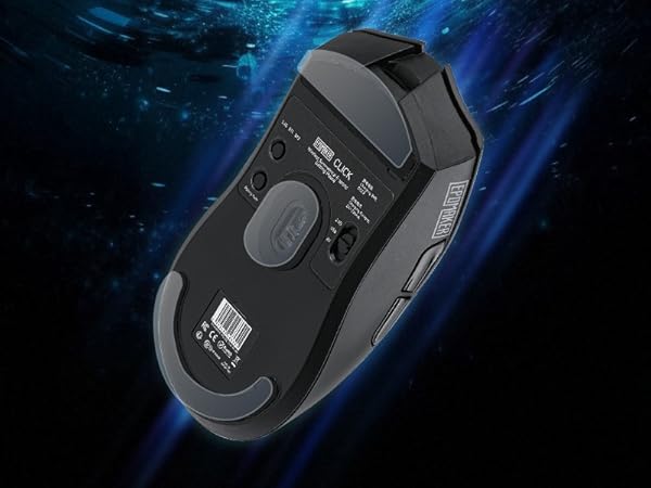 a wireless mouse with a blue background.