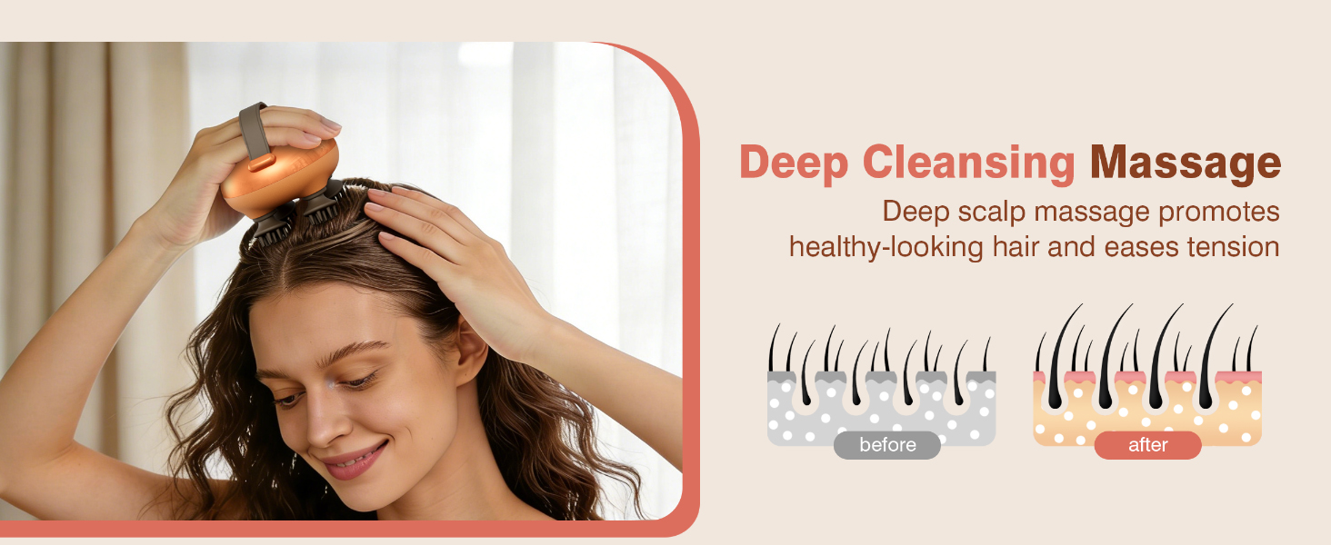 cotsoco Electric Cordless Head Scalp Massager for Stress Relax, Deep Clean and Hair Growth, Gift