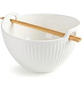 Hoilse Ceramic Ramen Bowl with Chopsticks, 35 oz Japanese Noodle Bowl, Built-in Handle &amp; Chopstic...