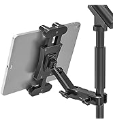 iPad Holder for Mic Stand, Extendable iPad Mic Music Stand Mount Holder with C-Clamp, 360° Rotati...