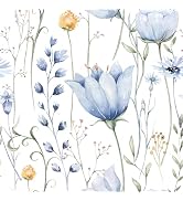 HeloHo Blue Floral Leaf Wallpaper Peel and Stick Self Adhesive Removable Wall Paper Waterproof Co...