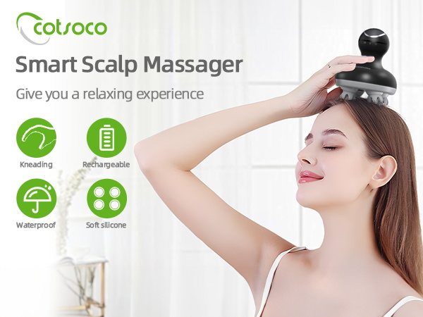 cotsoco Electric Scalp Head Massager with 4 Heads 84 Nodes for Hair Growth and Stress Release