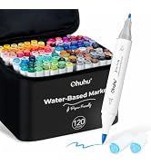 Ohuhu Adult Coloring Book Markers Paper-friendly Water-Based 120 Colors | Coloring Markers No Pee...