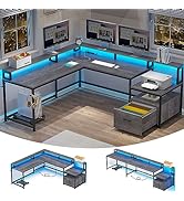SEDETA L Shaped Office Desk, 66" Home Office Desk with File Drawer &amp; Power Outlet, Gaming Desk wi...
