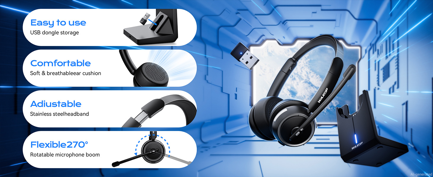 Soft breathable earmuffs &amp;amp;amp;amp; adjustable headband. Rotatable mic fits any angle