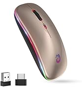 LED Wireless Mouse, Rechargeable Slim Silent Mice 2.4G Portable Office Optical Mouse with USB Rec...
