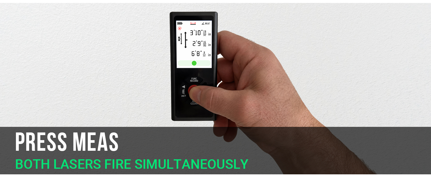 Press MEAS button to fire both lasers simultaneously and display three measurements PC_M3P1