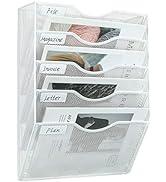 PAG Hanging Wall File Holder Mail Organizer Wall Mount Document Letter Rack, 5-Tier, White