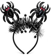 TIIZIISII Halloween Black Tinsel Spider Headband Red Eyes Hair Hoop | Spooky star spider costume ...