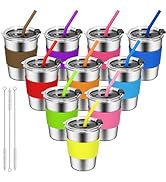 ShineMe Toddler Cups With Straws Spill Proof, 12oz Reusable Stainless Steel Cups with Straws, Lid...