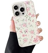Huahuacase Compatible with iPhone 13 Pro Case, Cute Flower Pink Fresh Floral Pattern for Women, V...