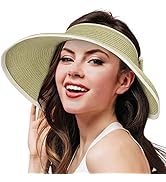 Women’s Sun Visor Hat, Wide Brim Straw Visor Ponytail Summer Beach Roll-Up Hat
