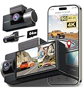 WOLFBOX i17 4K 3 Channel Dash Cam, 5.8GHz WiFi &amp; GPS with 64GB Card, 4K+1080P+1080P Dash Cam Fron...