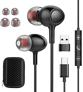 Rayhontech USB C Wired Earbuds Black, in Ear USB C Headphone with Microphone, Type C Earphone Com...