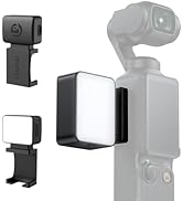 Camera mounting accessories including phone holder bracket and lighting attachment components shown disassembled and assembled.