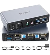SUIDEK HDMI KVM Switch 2 Monitors 2 Computers, Dual Monitor KVM USB Switcher 4K@60Hz, HDMI Extend...