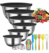 Menbyci 6 Pcs Mixing Bowls with Lids,Stainless Steel Mixing Bowls with 3 Grater Attachments,Non-S...