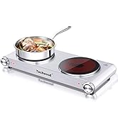 Techwood 1800W Electric Hot Plate, Countertop Stove Double Burner for Cooking, Infrared Ceramic H...