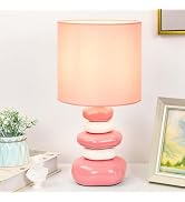 Lampwell Stoney Pink Ceramic Table Lamp for Living Room as Modern Kids Night Bedside Table Lamp f...