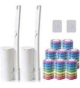 2-Pack Disposable Toilet Bowl Cleaner Wand Kit, Wall-Mounted Space-Saving Brush Set with 56 Prelo...