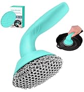 HAUSHOF Cast Iron Scrubber with Long Handle, Chainmail Scrubber Cast Iron Cleaner for Pan, Kitche...