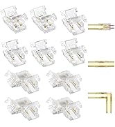 RGBZONE 10Pcs 2 Pin 8mm COB LED Strip Connector Kit, Gapless Strip to Wire Connectors×2,Strip to ...